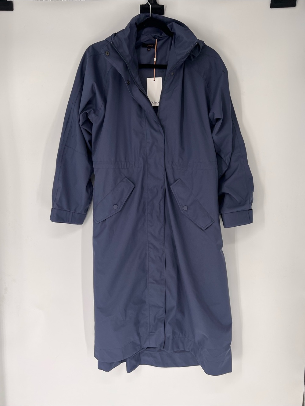 Quince Blue Weatherproof Long Parka Adjustable Hooded Trench Winter Coat XS NWT